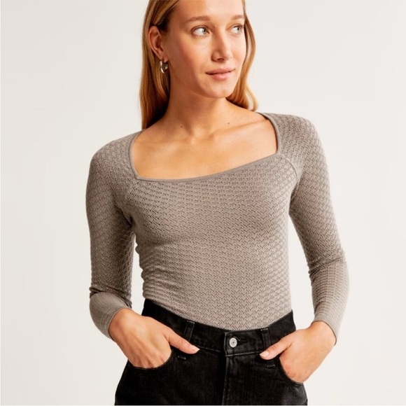 Abercrombie & Fitch Tops - Women’s | Abercrombie & Fitch Pointelle Square Neck Bodysuit, Beige | Medium